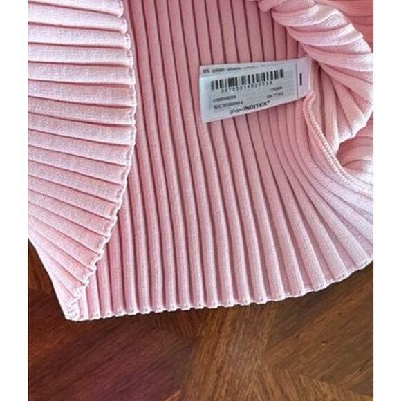 ZARA Pink Ribbed Knit Sleeveless Tank Top Women’s Medium V-Neck Cropped - Picture 8 of 12